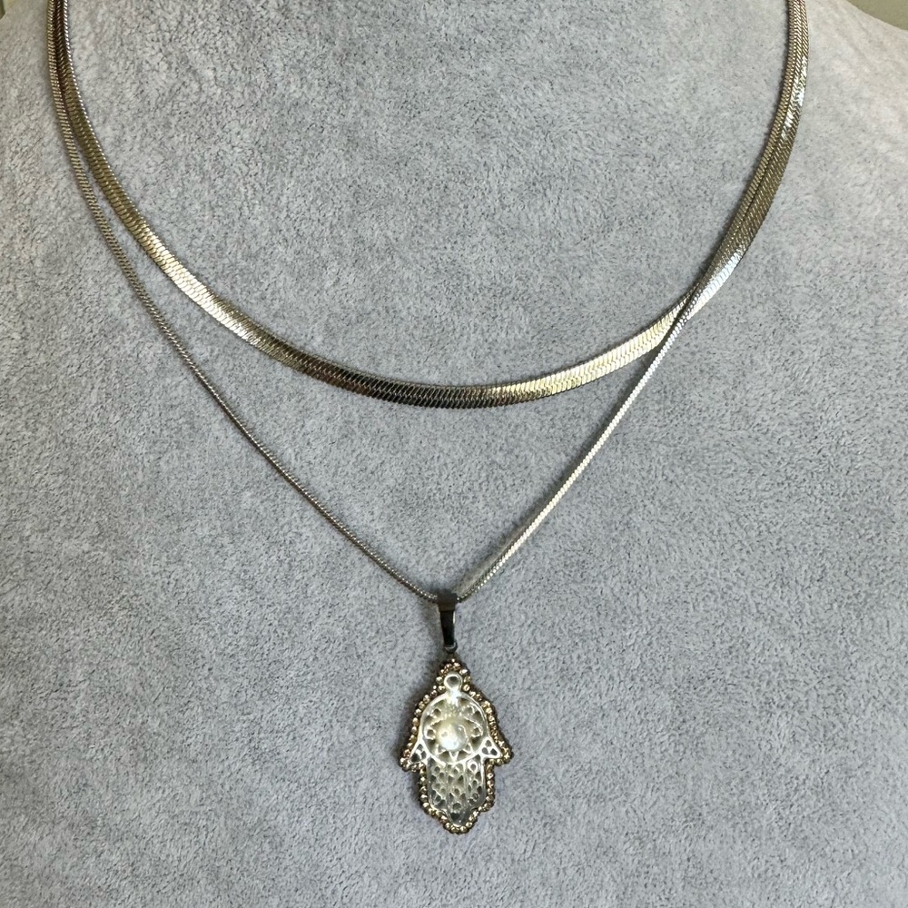 Stunning double layered silver snake chain charm necklace